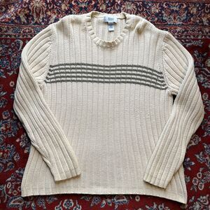 Vtg Y2K Striped Old Navy Ribbed Cream Green Heavy Sweater XL 90s Skater Grunge